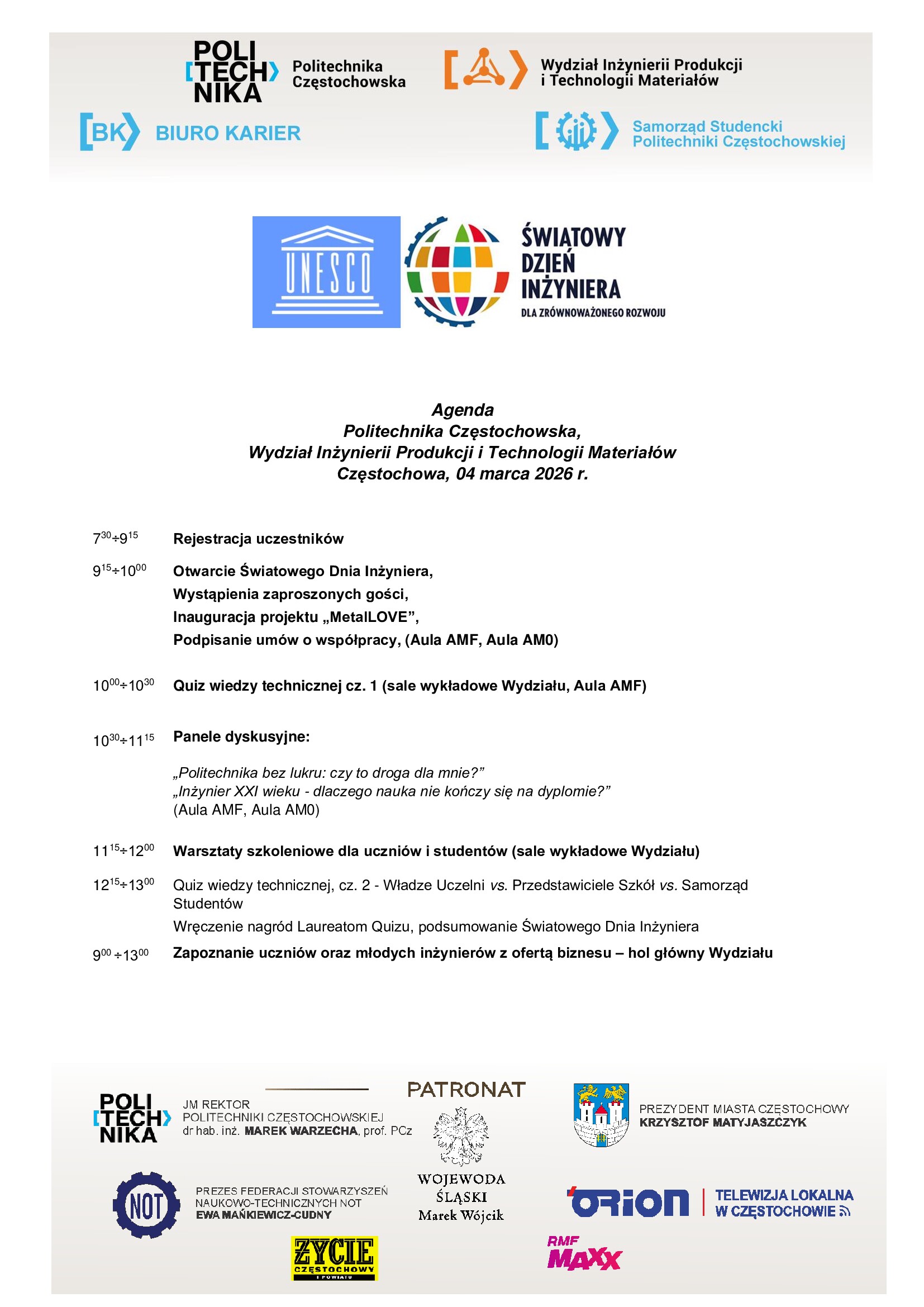 Dzień Inżyniera 2026 Agenda