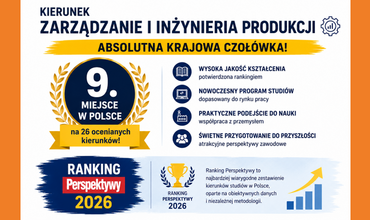 Kierunek „Zarządzanie i Inżynieria Produkcji” w czołówce  Rankingu Perspektywy 2026