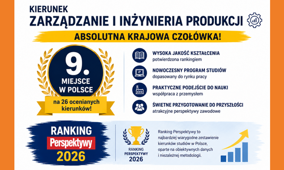 Kierunek „Zarządzanie i Inżynieria Produkcji” w czołówce  Rankingu Perspektywy 2026